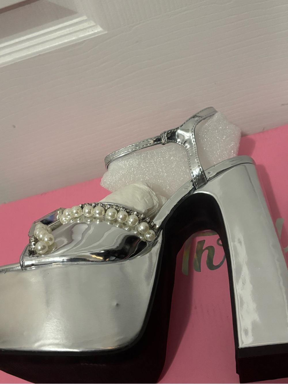 NIB Dolls Kill / Sugar Thrillz Silver Sweet Revelation Platform Heels - Picture 9 of 12